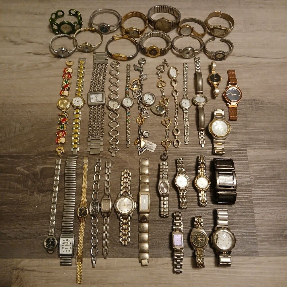 Lot 35+ Watches Parts/Repair ALL Metal Bulova Relic Guess Timex Anne Klein DNKY